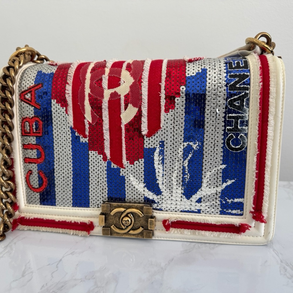 CHANEL coco Cuba Red and Blue Sequin Crossbody Bag